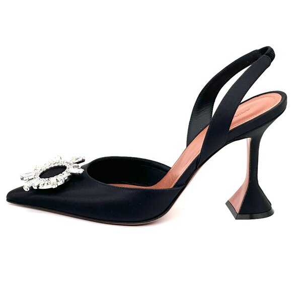 AMINA  MUADDI Begum Satin Crystal Slingback Sandals Heels Shoes Black - Picture 6 of 16